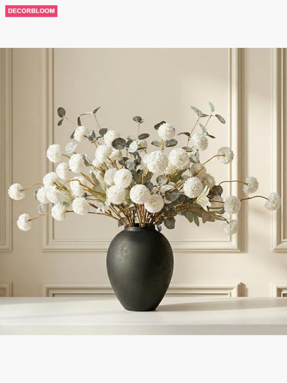 10 Long Stem Artificial Flowers with Eucalyptus, Faux Silk Stems